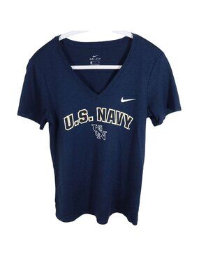 NIKE Womens Size S US Navy Dri Fit Short Sleeve V Neck Fitness T Shirt